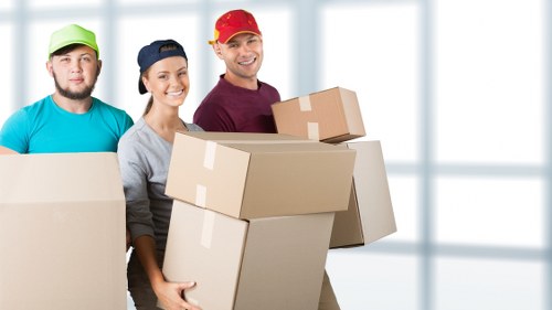 Boxes and household items prepared for temporary storage in Newbarnet